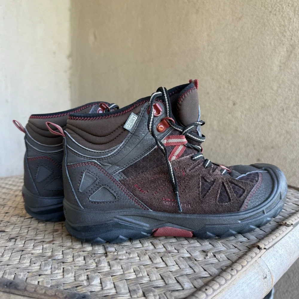 Merrell Capra Hiking Boots Kids 3M Brown Waterproof Leather Trail Shoes Outdoor